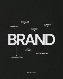 Personal branding concept showing brand elements like message, values, story, and authenticity